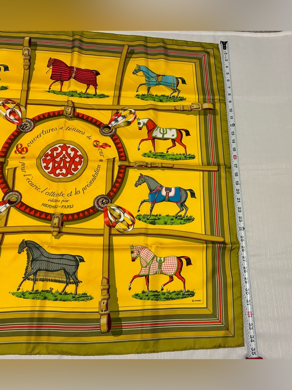 Hermes Silk Scarf Couvertures et Tenues de Jour Yellow with Box Authentic - Picture 3 of 9